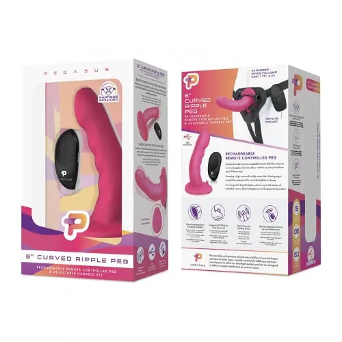 PEGASUS Anal Pegasus 6 inch Curved Realistic Ripple GSpot PSpot Peg Rechargeable Remote Controlled Pegging Set includes Adjustable Harness